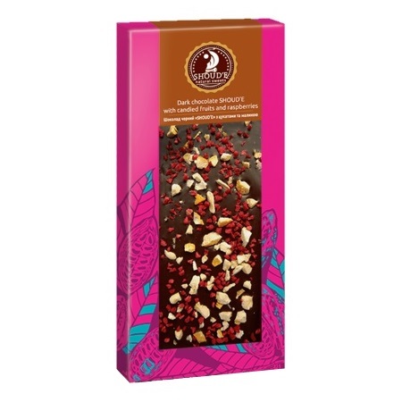  Шоколад чорний «SHOUD'E» з цукатами і малиною, 100г