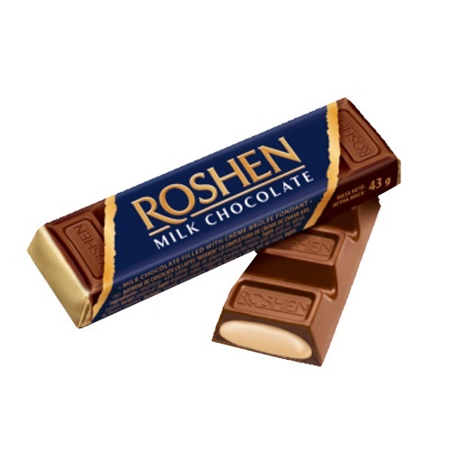 Батон Roshen молочно-шоколадний з начинкою крем-брюле, 43г
