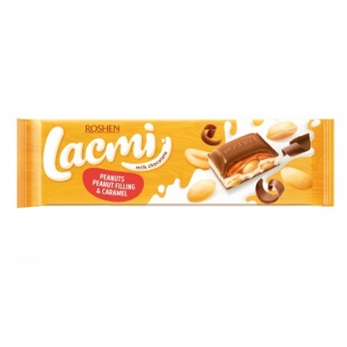  Шоколад Roshen «Lacmi» молочний з арахісом і карамельно-арахісовою начинкою, 295г