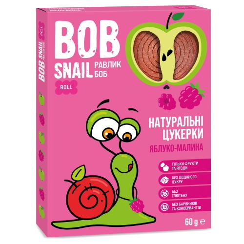 Натуральні цукерки Bob Snail яблуко-малина, 60г