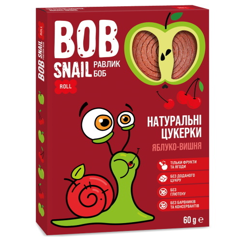 Натуральні цукерки Bob Snail яблуко-вишня, 60г Натуральні цукерки Bob Snail яблуко-вишня, 60г