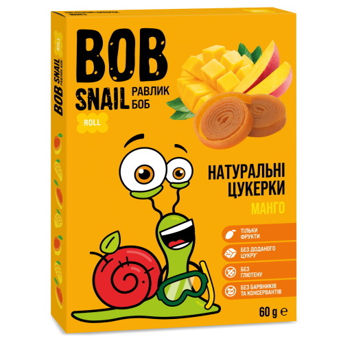 Натуральні цукерки Bob Snail манго, 60г Натуральні цукерки Bob Snail манго, 60г