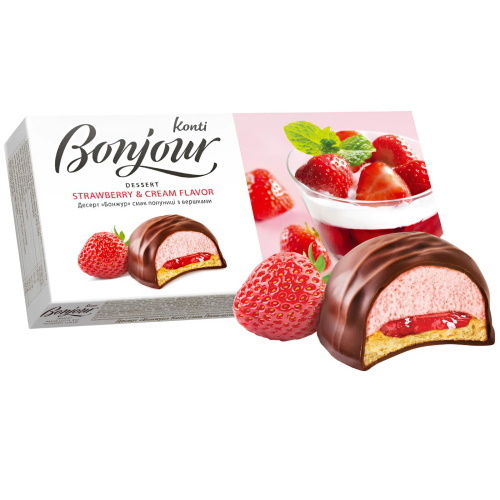 Десерт Bonjour KONTI вкус клубники со сливками 232г