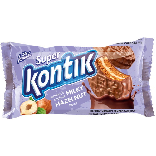 Печенье-сэндвич Super KONTIK со вкусом фундука, молочный 90г